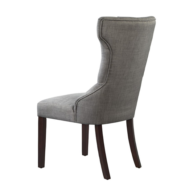 HomeRoots Set of Two Elegant Tufted Light Gray Wing Back Dining Chairs with Espresso Wood Legs for Versatile Use 543543