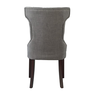 HomeRoots Set of Two Elegant Tufted Light Gray Wing Back Dining Chairs with Espresso Wood Legs for Versatile Use 543543