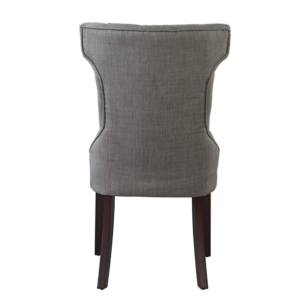 HomeRoots Set of Two Elegant Tufted Light Gray Wing Back Dining Chairs with Espresso Wood Legs for Versatile Use 543543