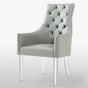 Homeroots Set Of Two Tufted Gray And Clear Upholstered Faux Leather Dining Arm Chairs  Wood 543544