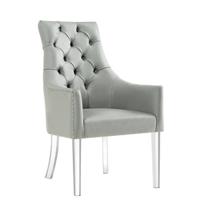 Homeroots Set Of Two Tufted Gray And Clear Upholstered Faux Leather Dining Arm Chairs  Wood 543544
