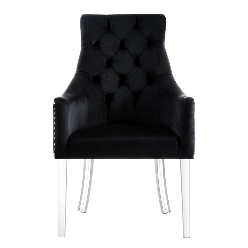 Homeroots Set Of Two Tufted Black And Clear Upholstered Velvet Dining Arm Chairs  Wood 543545