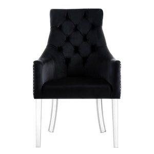 Homeroots Set Of Two Tufted Black And Clear Upholstered Velvet Dining Arm Chairs  Wood 543545