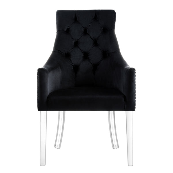 Homeroots Set Of Two Tufted Black And Clear Upholstered Velvet Dining Arm Chairs  Wood 543545