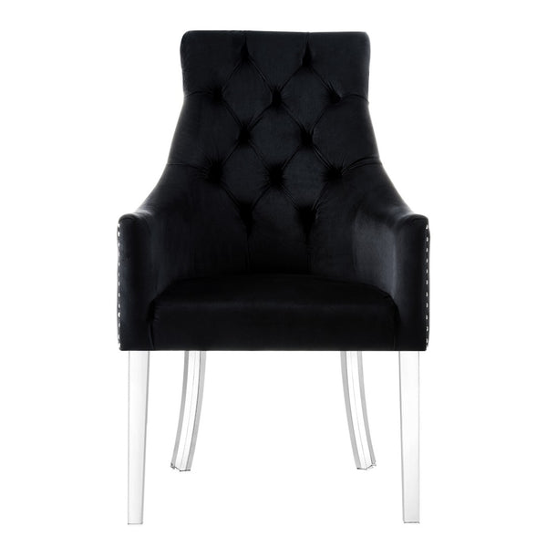 HomeRoots Set of Two Elegant Tufted Velvet Armchairs with Clear Legs for Dining or Accent Seating 543545