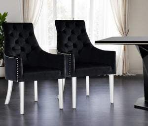 HomeRoots Set of Two Elegant Tufted Velvet Armchairs with Clear Legs for Dining or Accent Seating 543545