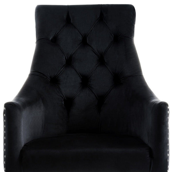 HomeRoots Set of Two Elegant Tufted Velvet Armchairs with Clear Legs for Dining or Accent Seating 543545