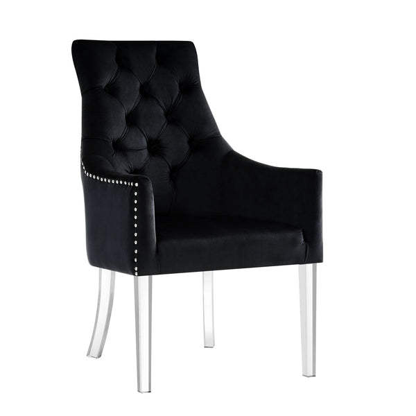Homeroots Set Of Two Tufted Black And Clear Upholstered Velvet Dining Arm Chairs  Wood 543545