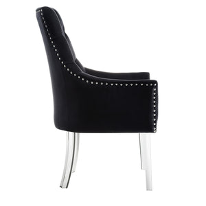 Homeroots Set Of Two Tufted Black And Clear Upholstered Velvet Dining Arm Chairs  Wood 543545