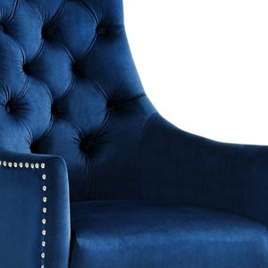 HomeRoots Set of Two Elegant Navy Velvet Tufted Armchairs with Clear Legs for Modern Dining & Accent Spaces 543546
