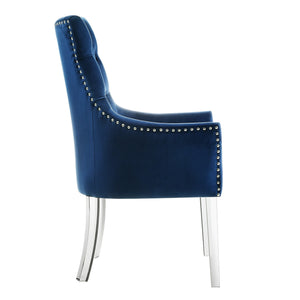 Homeroots Set Of Two Tufted Navy Blue And Clear Upholstered Velvet Dining Arm Chairs  Wood 543546