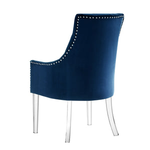 Homeroots Set Of Two Tufted Navy Blue And Clear Upholstered Velvet Dining Arm Chairs  Wood 543546