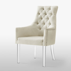 Homeroots Set Of Two Tufted Cream And Clear Upholstered Linen Dining Arm Chairs  Wood 543547