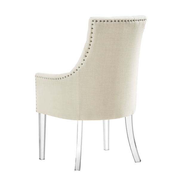 Homeroots Set Of Two Tufted Cream And Clear Upholstered Linen Dining Arm Chairs  Wood 543547