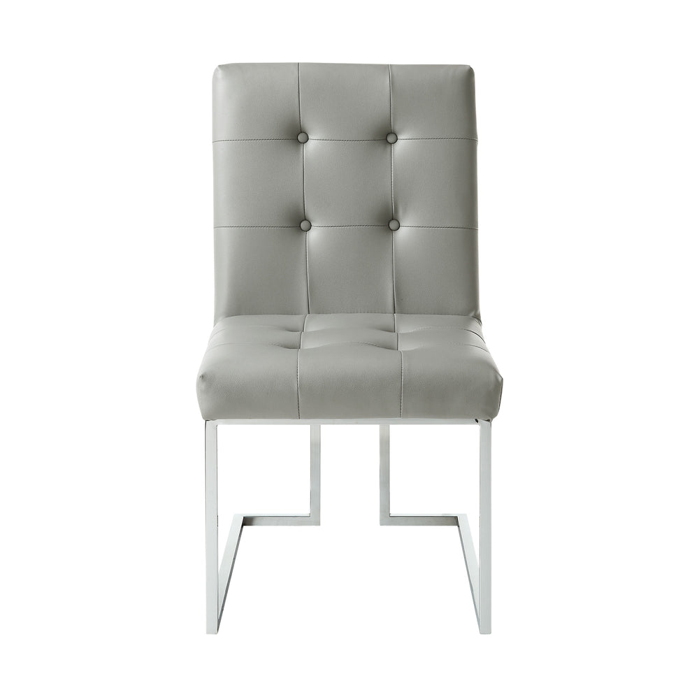 Homeroots Set Of Two Tufted Light Gray And Silver Metallic Upholstered Faux Leather Dining Side Chairs  Metal 543549