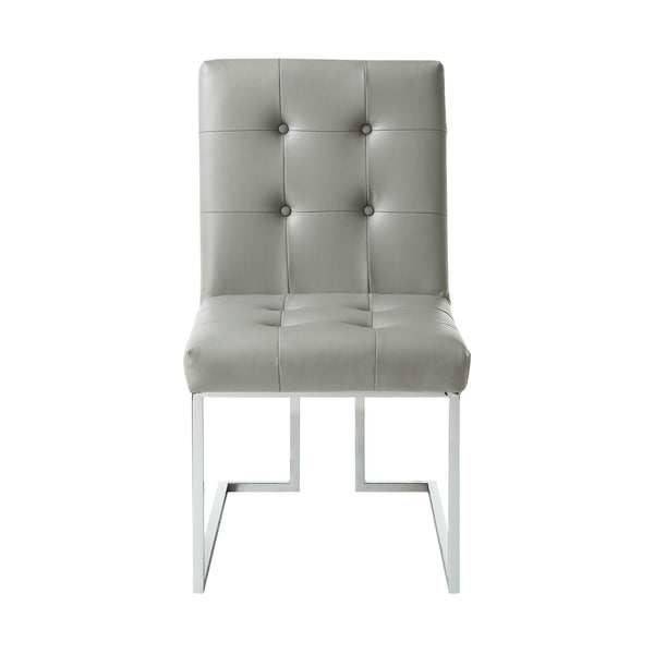 Homeroots Set Of Two Tufted Light Gray And Silver Metallic Upholstered Faux Leather Dining Side Chairs  Metal 543549