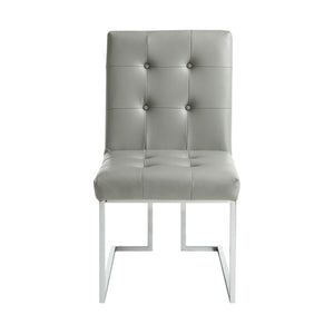 HomeRoots Set of Two Modern Tufted Light Gray Faux Leather Dining Side Chairs with Silver Metallic Legs 543549