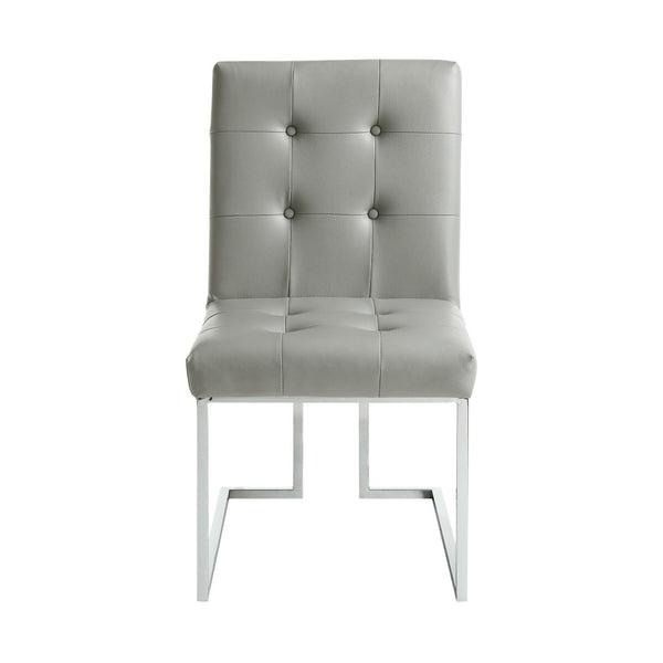 HomeRoots Set of Two Modern Tufted Light Gray Faux Leather Dining Side Chairs with Silver Metallic Legs 543549