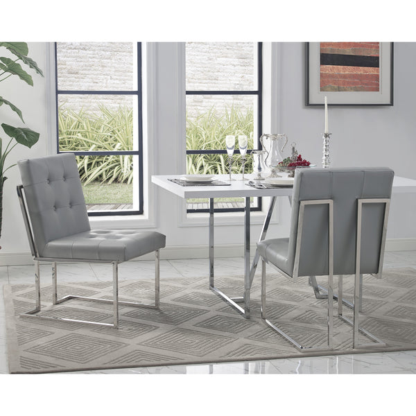 Homeroots Set Of Two Tufted Light Gray And Silver Metallic Upholstered Faux Leather Dining Side Chairs  Metal 543549