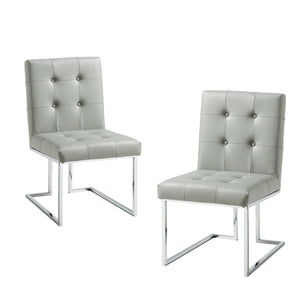 Homeroots Set Of Two Tufted Light Gray And Silver Metallic Upholstered Faux Leather Dining Side Chairs  Metal 543549