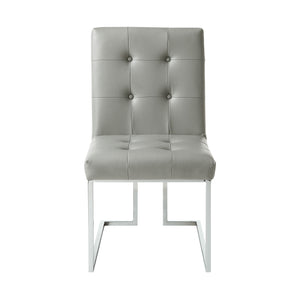 Homeroots Set Of Two Tufted Light Gray And Silver Metallic Upholstered Faux Leather Dining Side Chairs  Metal 543549