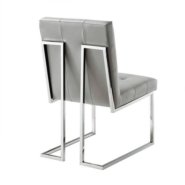 Homeroots Set Of Two Tufted Light Gray And Silver Metallic Upholstered Faux Leather Dining Side Chairs  Metal 543549