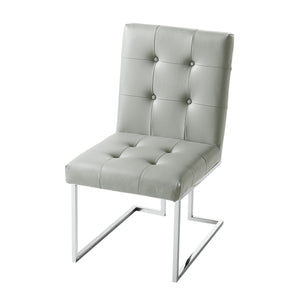 Homeroots Set Of Two Tufted Light Gray And Silver Metallic Upholstered Faux Leather Dining Side Chairs  Metal 543549