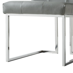 Homeroots Set Of Two Tufted Light Gray And Silver Metallic Upholstered Faux Leather Dining Side Chairs  Metal 543549