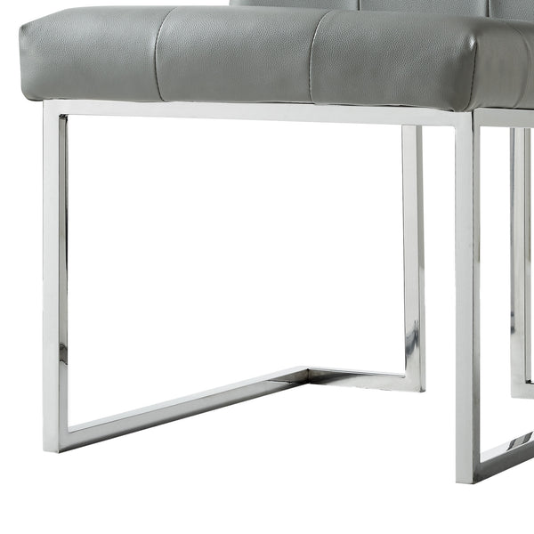 Homeroots Set Of Two Tufted Light Gray And Silver Metallic Upholstered Faux Leather Dining Side Chairs  Metal 543549