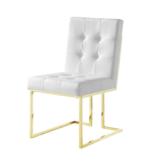 Homeroots Set Of Two Tufted White And Gold Upholstered Faux Leather Dining Side Chairs  Metal 543550
