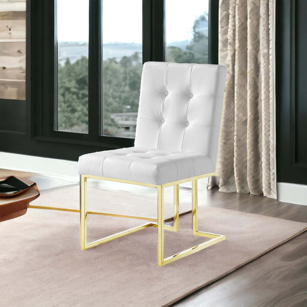 Homeroots Set Of Two Tufted White And Gold Upholstered Faux Leather Dining Side Chairs  Metal 543550