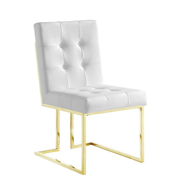 HomeRoots Set of Two Modern Glam Tufted White Faux Leather Dining Chairs with Gold Legs for Stylish Spaces 543550