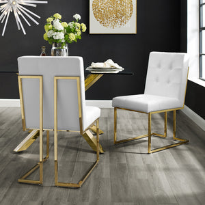 Homeroots Set Of Two Tufted White And Gold Upholstered Faux Leather Dining Side Chairs  Metal 543550