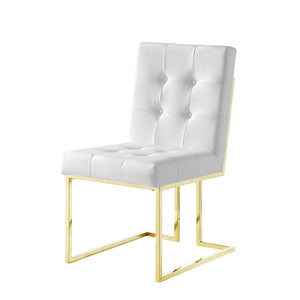 Homeroots Set Of Two Tufted White And Gold Upholstered Faux Leather Dining Side Chairs  Metal 543550