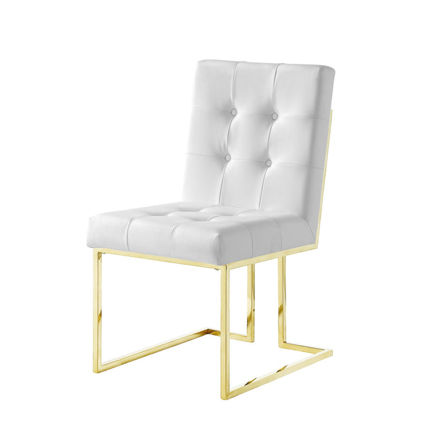 Homeroots Set Of Two Tufted White And Gold Upholstered Faux Leather Dining Side Chairs  Metal 543550