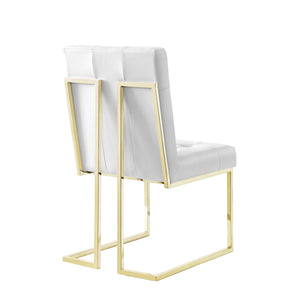Homeroots Set Of Two Tufted White And Gold Upholstered Faux Leather Dining Side Chairs  Metal 543550