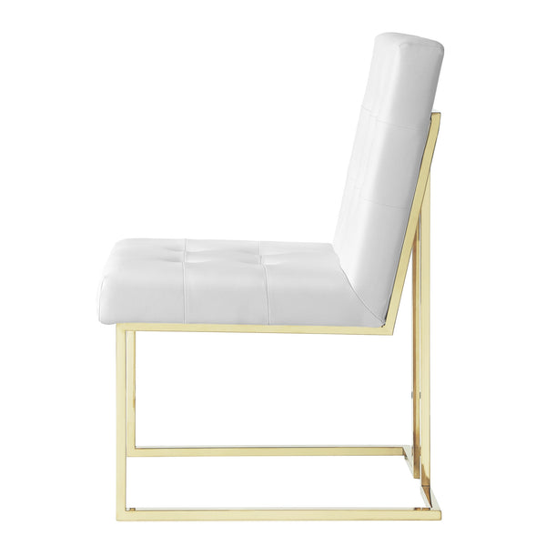Homeroots Set Of Two Tufted White And Gold Upholstered Faux Leather Dining Side Chairs  Metal 543550