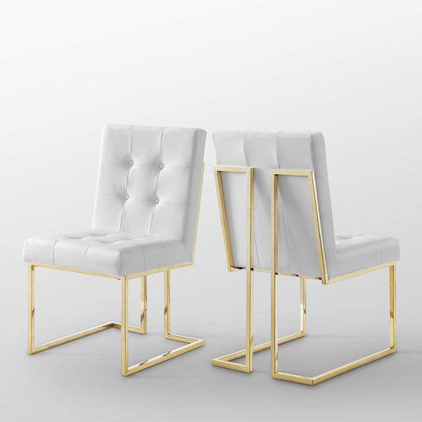 Homeroots Set Of Two Tufted White And Gold Upholstered Faux Leather Dining Side Chairs  Metal 543550