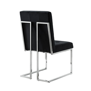 HomeRoots Set of Two Elegant Black Velvet Dining Chairs with Silver Metal Frame for Modern Living Spaces 543551