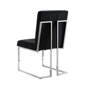 HomeRoots Set of Two Elegant Black Velvet Dining Chairs with Silver Metal Frame for Modern Living Spaces 543551
