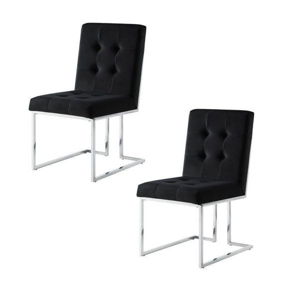 HomeRoots Set of Two Elegant Black Velvet Dining Chairs with Silver Metal Frame for Modern Living Spaces 543551