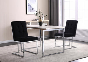 HomeRoots Set of Two Elegant Black Velvet Dining Chairs with Silver Metal Frame for Modern Living Spaces 543551