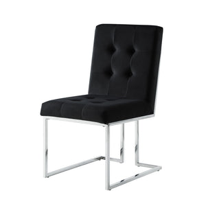 HomeRoots Set of Two Elegant Black Velvet Dining Chairs with Silver Metal Frame for Modern Living Spaces 543551