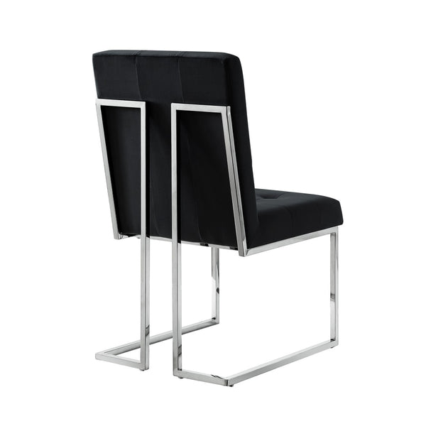 HomeRoots Set of Two Elegant Black Velvet Dining Chairs with Silver Metal Frame for Modern Living Spaces 543551