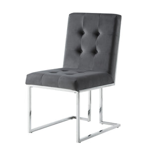 HomeRoots Set of Two Elegant Tufted Gray Velvet Dining Chairs with Silver Legs for Modern Spaces 543552