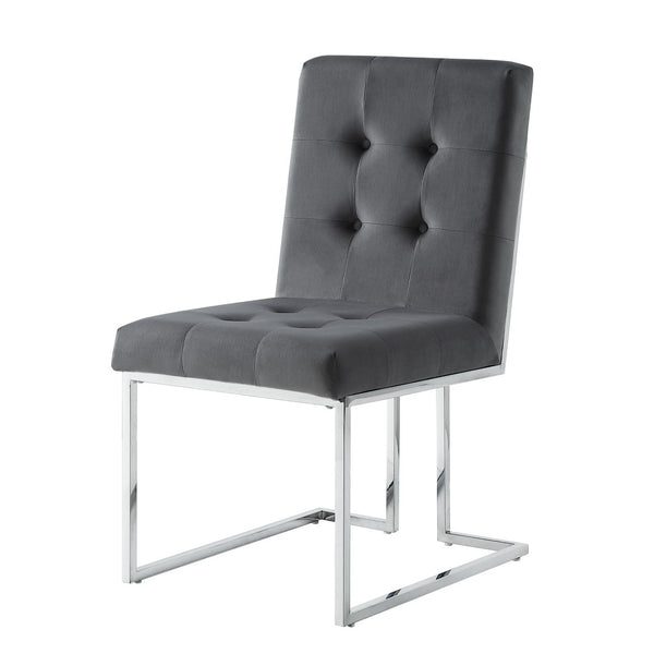 HomeRoots Set of Two Elegant Tufted Gray Velvet Dining Chairs with Silver Legs for Modern Spaces 543552