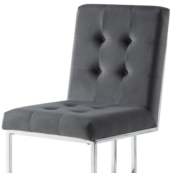 HomeRoots Set of Two Elegant Tufted Gray Velvet Dining Chairs with Silver Legs for Modern Spaces 543552