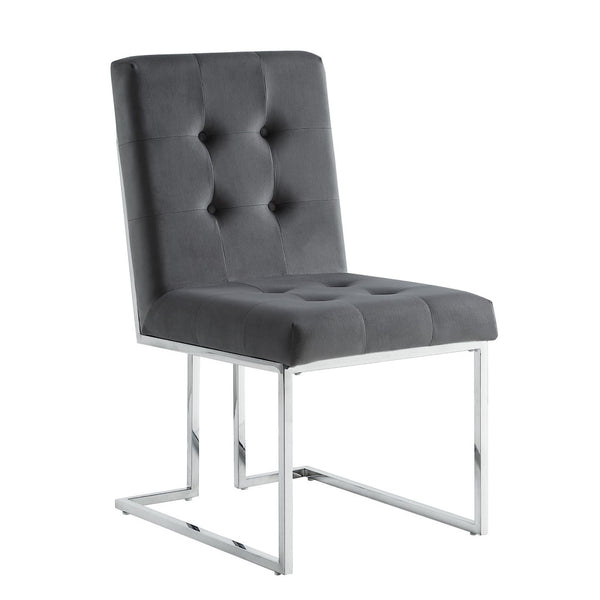 HomeRoots Set of Two Elegant Tufted Gray Velvet Dining Chairs with Silver Legs for Modern Spaces 543552