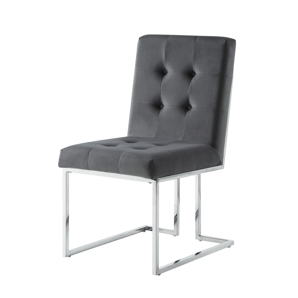 HomeRoots Set of Two Elegant Tufted Gray Velvet Dining Chairs with Silver Legs for Modern Spaces 543552