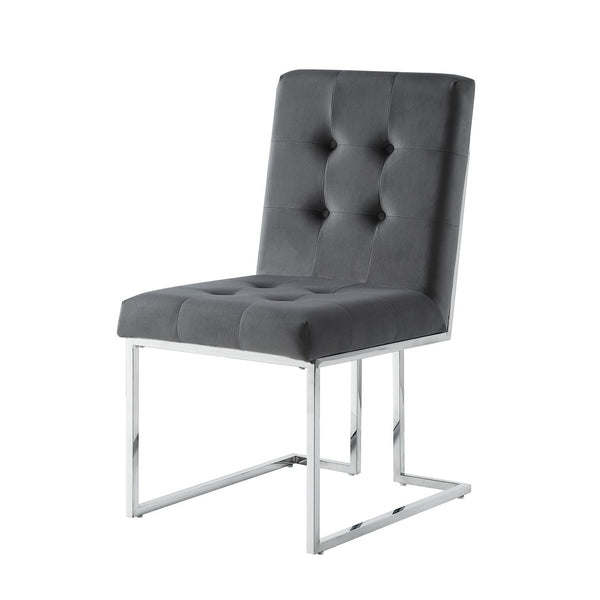 HomeRoots Set of Two Elegant Tufted Gray Velvet Dining Chairs with Silver Legs for Modern Spaces 543552